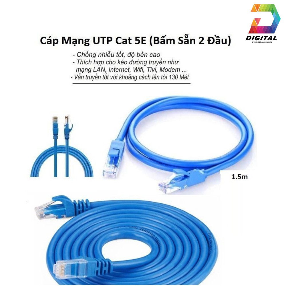 Cáp Mạng Bấm Sẵn 2 Đầu Tốc Độ CAT 5E LXF Dài 1M5