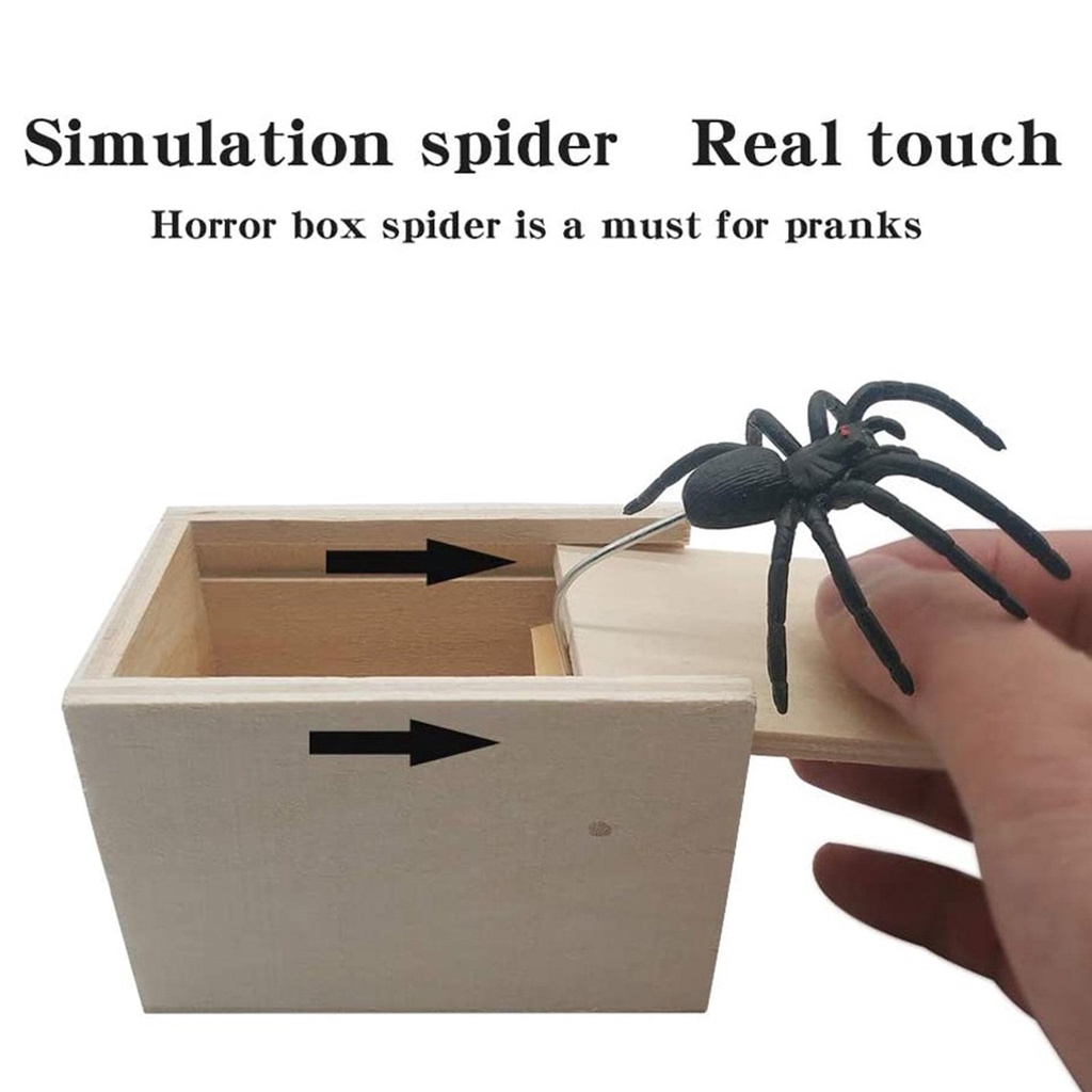 Hộp Gỗ Đựng Con Nhện Giả Chơi Khăm Bất Ngờ Cho Halloween