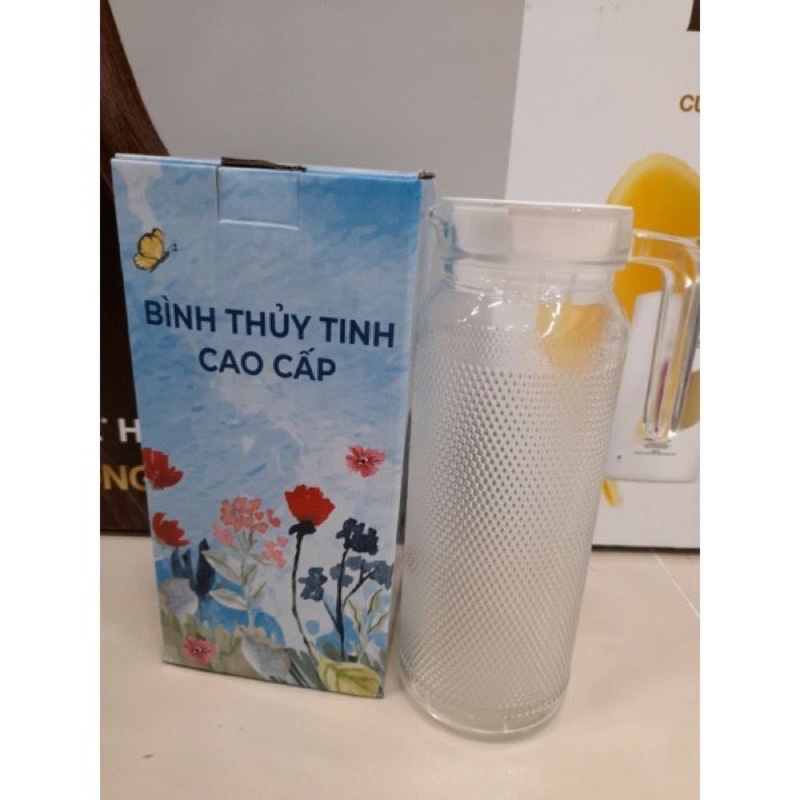 Bình thủy tinh tròn hoạ tiết kim cương 1L1