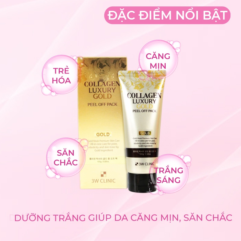 Mặt Nạ Lột Tinh Chất Vàng 24K 3W CLinic Collagen & Luxury Gold Peel Off Pack 100g Giúp Se Khít Lỗ Chân Lông Giảm Mụn Cám