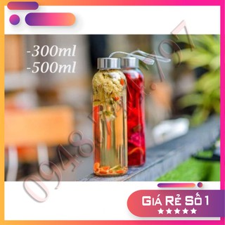 Bình thủy tinh có nắp vặn nhôm quai xách 300ml - 500ml
