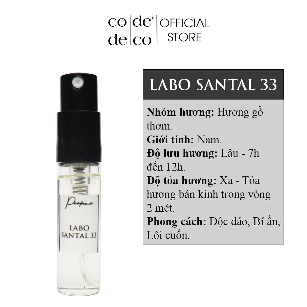 Tinh Dầu Nước Hoa Code Deco Labo Santal 33 Độc Đáo, Bí Ẩn 2ml - Pháp | Thế Giới Skin Care
