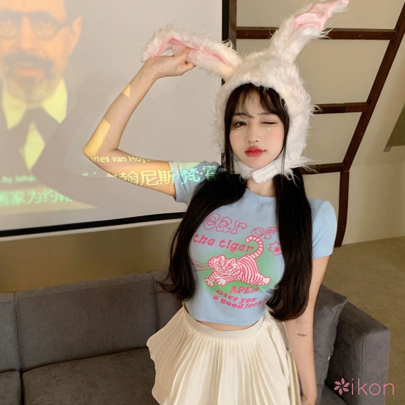 Áo Thun Cổ Tròn In Họa Tiết Hoạt Hình Xinh Xắn Dành Cho Nữ