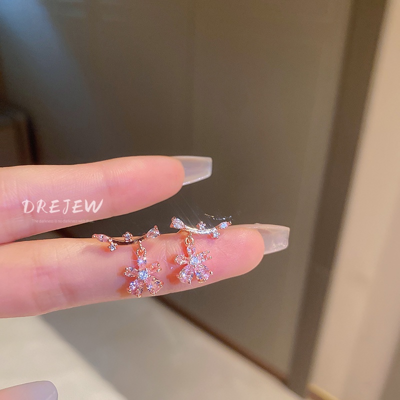 DREJEW Bông Tai Mạ Bạc Hình Hoa Đính Đá Zircon Cỡ Nhỏ Thiết Kế Đơn Giản Sang Trọng Thời Trang Cho Nữ