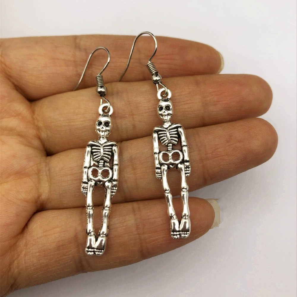 Khuyên Tai Thả Hình Bộ Xương Phong Cách Tối Màu Phong Cách Halloween Cho Nam Và Nữ