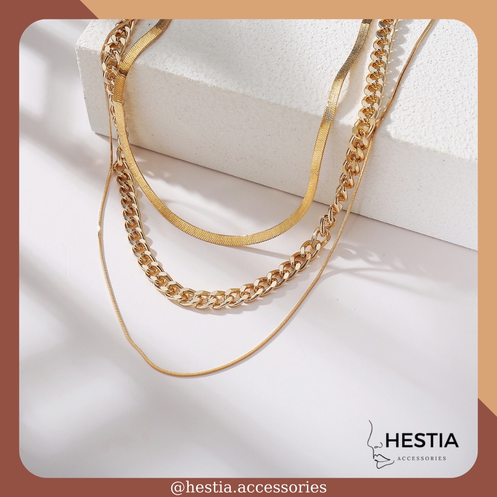 Dây chuyền nữ nhiều lớp mạ s925 màu vàng cá tính Hestia HA687