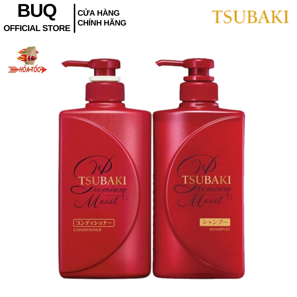 Bộ Đôi Gội Xả Dưỡng Tóc Bóng Mượt Premium Moist Tsubaki (490ml/Chai)