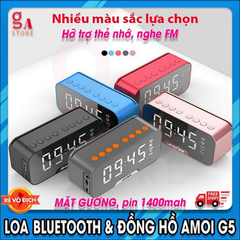 Loa bluetooth AMOI G5 | Nghe đài FM kiêm đồng hồ báo thức | Màn hình soi