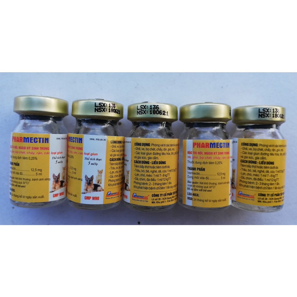 1 lọ PHARMECTIN 5 ml Dùng cho Ve, ghẻ, bọ chét, chấy, rận, nội ngoại ký sinh trùng, côn trùng