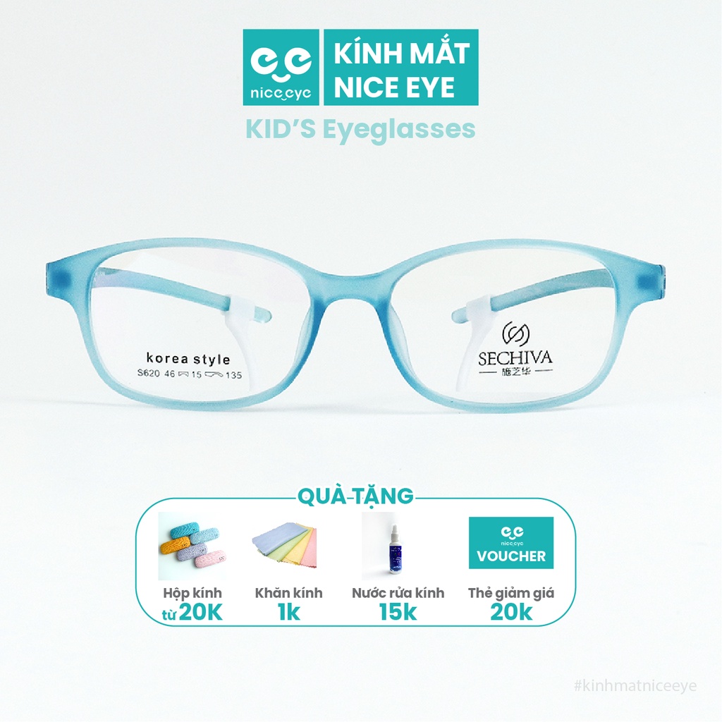 Gọng kính cận trẻ em màu xanh từ 5 đến 7 tuổi có quai chống tuột phong cách hàn quốc