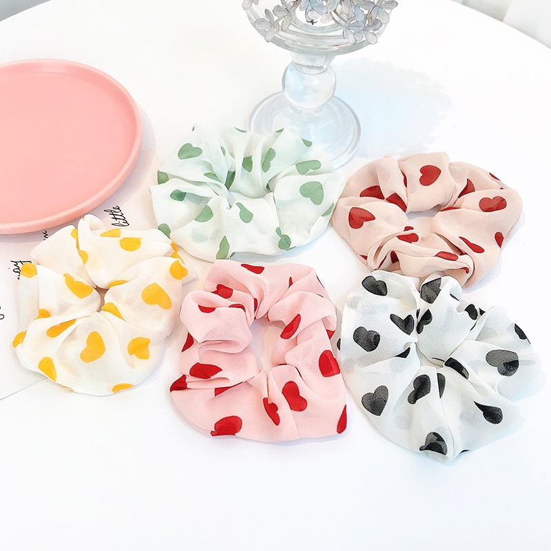 Dây buộc tóc Scrunchies vải mềm Vintage hình tim trẻ trung HD61