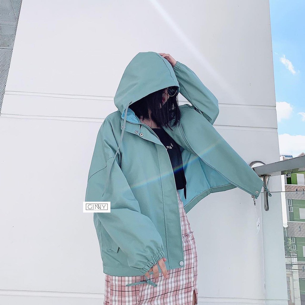 Áo Khoác Kaki RAINY Nữ [FREESHIP] 🌸 Jacket form rộng bigsize tay bồng bánh bèo pastel màu Tím | Xanh Ulzzang HOT 🌸