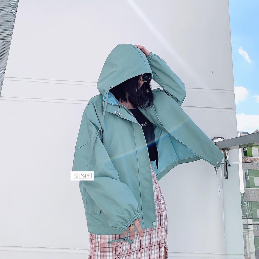 Áo Khoác Kaki RAINY Nữ   Jacket bigsize tay bồng bánh bèo pastel màu Tím | Xanh Ulzzang HOT