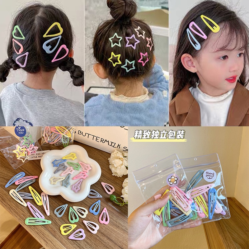Set Kẹp Tóc Cho Bé - Kẹp tóc bé gái Nhựa bấm nhiều màu dễ thương phong cách Hàn Quốc có túi zip đựng siêu xinh