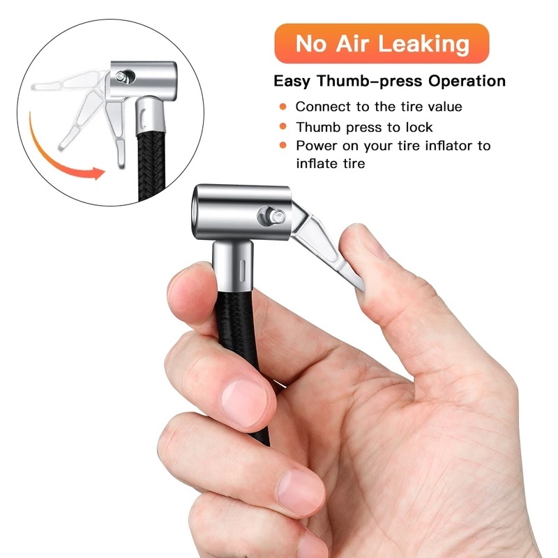 Ống Bơm Hơi Lốp Xe Màu Đen 300PSI]   [Kẹp Khí Nén Cho Lốp Xe Hơi, Xe Đạp, Xe Máy