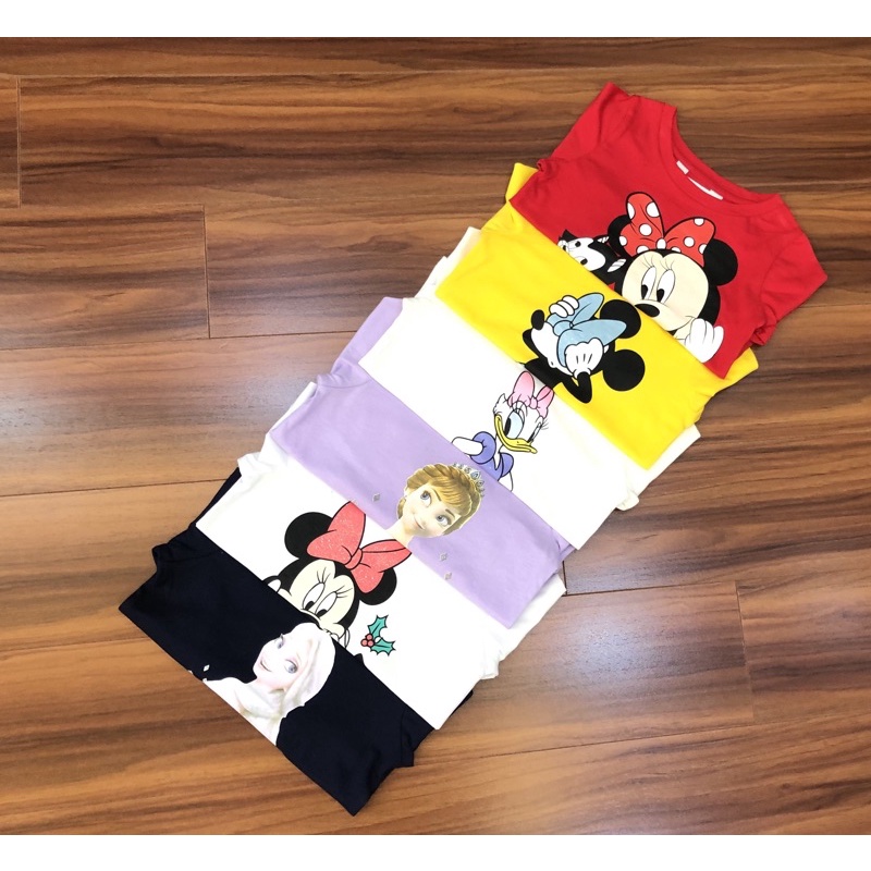 Áo HM bé gái dài tay hình elsa, mickey, chất cotton mềm mịn