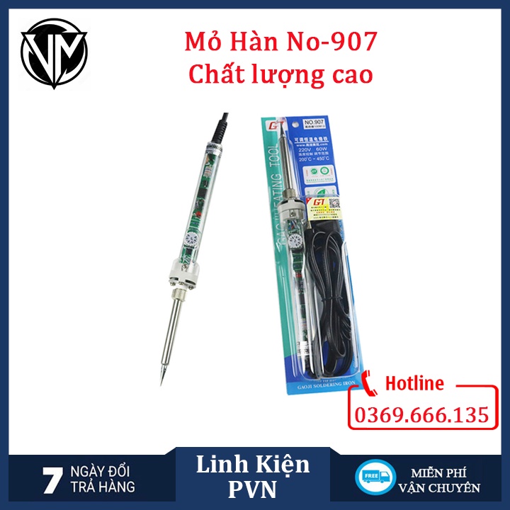 Combo Mỏ Hàn 907 220V-60W và 5 Món Phụ Kiện ( Mũi Hàn Dao, Kệ Hàn, Bọt Biển, Thiếc Xia, Nhựa Thông )