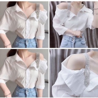 Sơ mi lệch vai dây đá