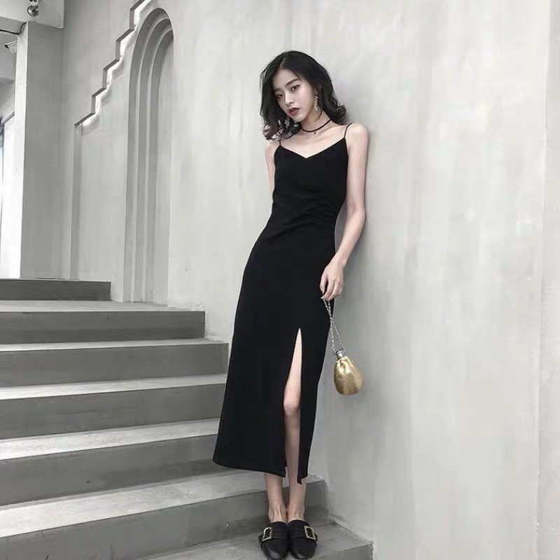Đầm hai dây dúm sườn hai lớp có mút ngực siêu đẹp