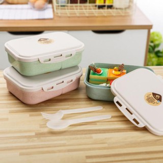 Hộp cơm lúa mạch văn phòng 3 ngăn có thìa và nĩa