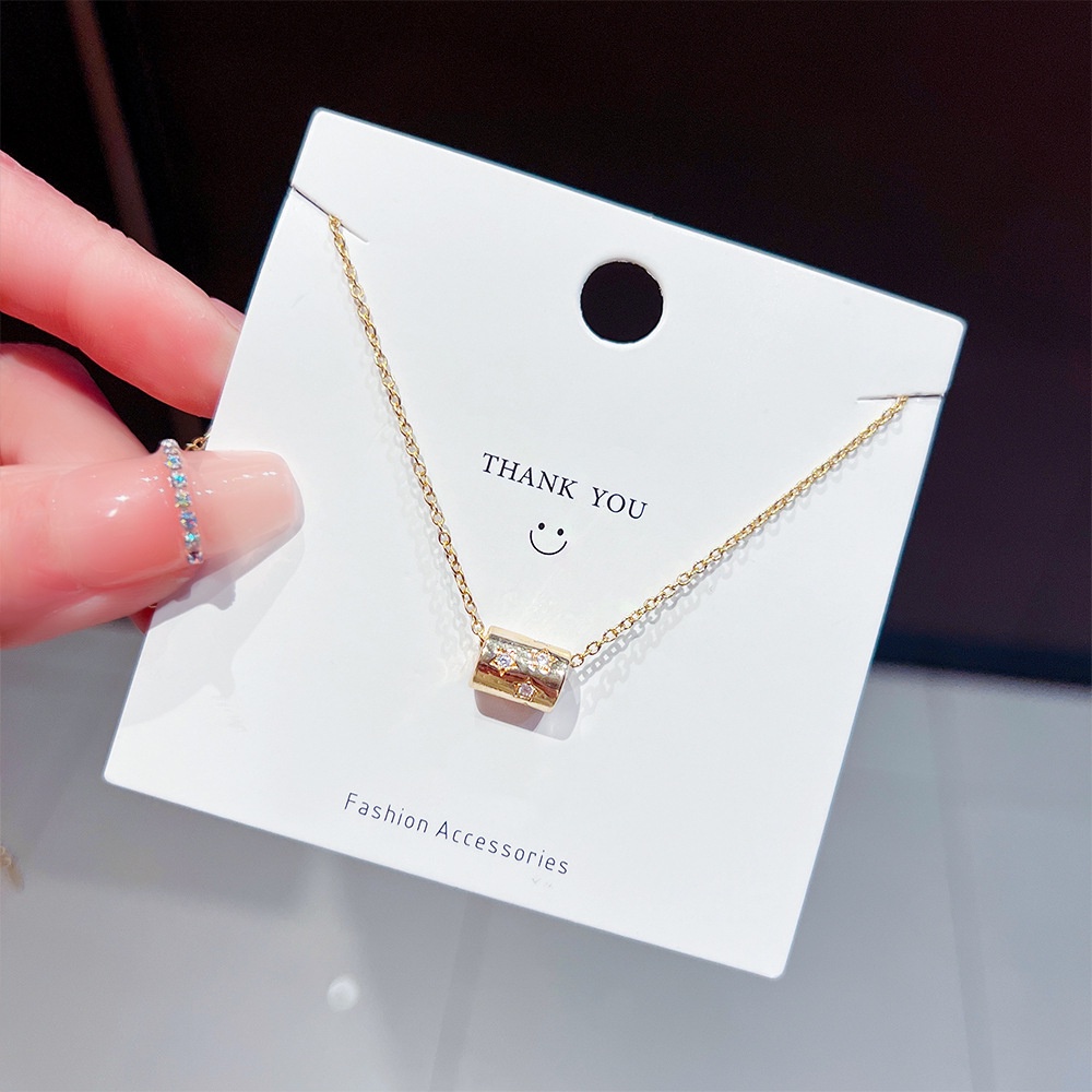 XiaoboACC Vòng cổ Thép Titan Mặt Ngôi Sao Đính Đá Zircon Thời Trang Cho Nữ - 38CM+6CM