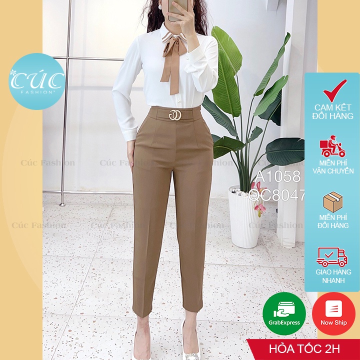 Áo sơ mi nữ Cúc Fashion somi dài tay cao cấp vải lụa đen trắng đẹp thời trang công sở đi du lịch cổ đức nơ phối A1058