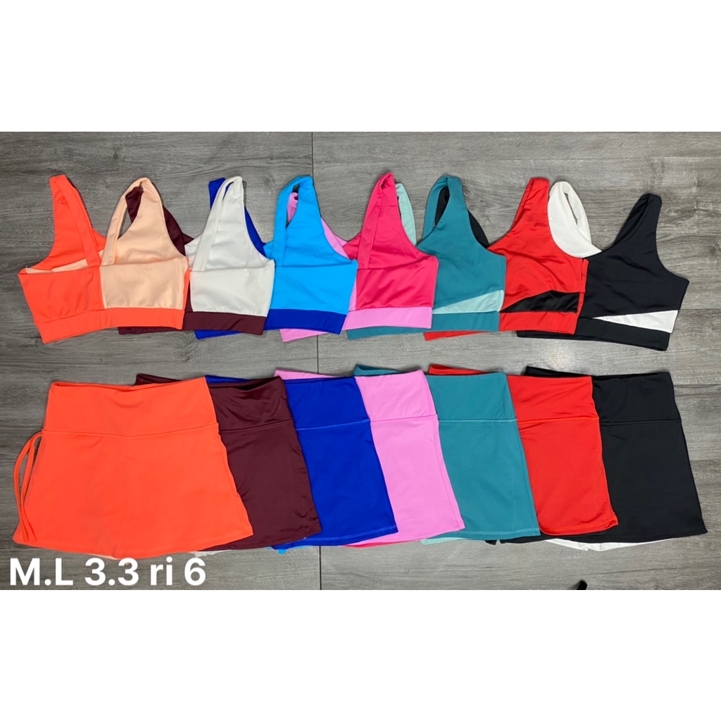 Bộ Đồ Tập Gym Yoga Nữ, Áo Bra Quần Đùi Váy Rút Dây Phối Màu Hot trend Chất Đẹp Co Giãn Tốt