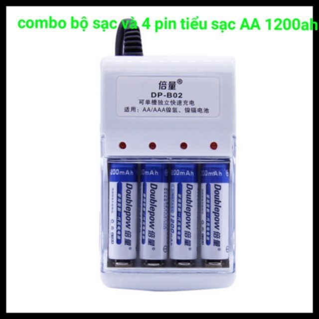 Combo bộ sạc pin tiểu đa năng tặng kèm 4 viên pin sạc 1200mah cao cấp