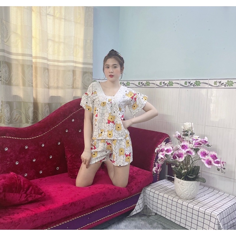 Đồ ngủ nữ phối ren mặc nhà mát