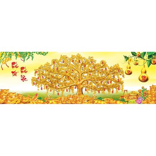 Tranh dán tường VTC cây đồng tiền tài lộc UD0875 kim sa