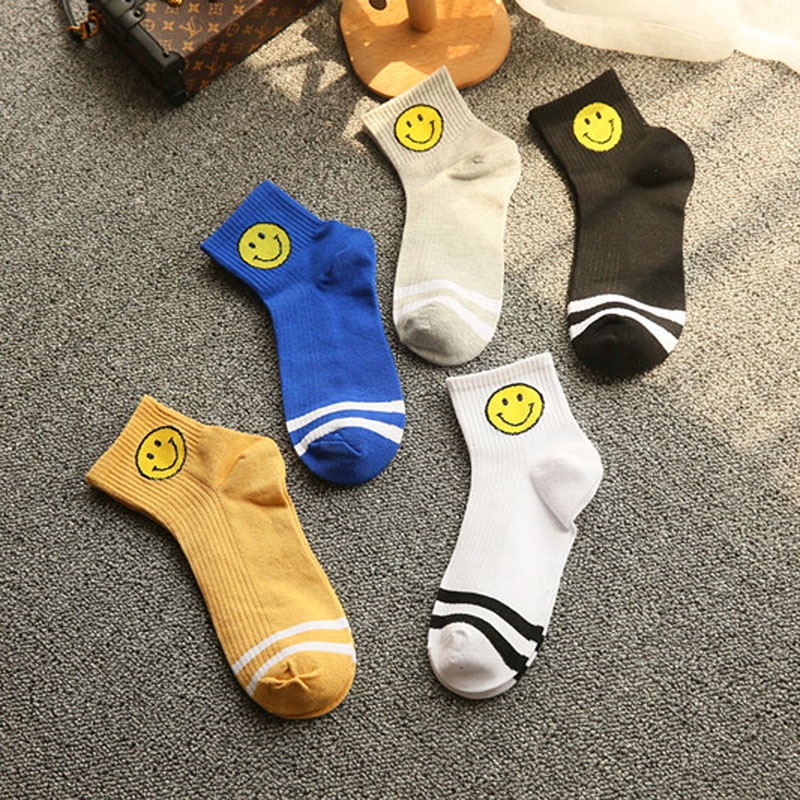 Vớ Thể Thao Họa Tiết Mặt Cười Hoạt Hình Phong Cách Hàn Quốc Cho Nam Và Nữ