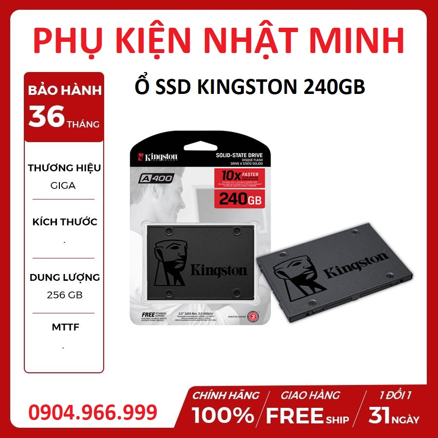 [Tặng dây sata] Ổ cứng SSD Kingston A400 240GB 2.5 inch SATA3 (Đọc 500MB/s - Ghi 450MB/s) chính hãng bảo hành 3 năm