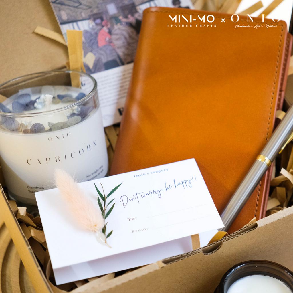 Set quà tặng Sổ tay MINI-MO da bò thật mix Nến thơm handmade tinh dầu thiên nhiên, GS-01