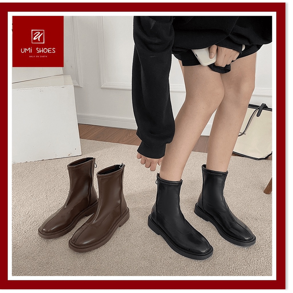 .: 𝗠𝗔𝗡𝗧𝗢 𝗦𝗜𝗠𝗣𝗟𝗘 :. Bốt cao cổ ulzzang khóa kéo da trơn mềm màu đen/nâu martin phong cách đẹp mới hot bền xinh