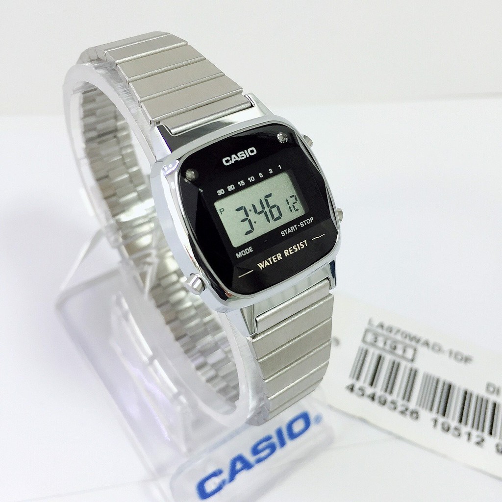 HOT Đồng Hồ Nữ Casio LA670WAD-1DF Điện Tử - Dây Đeo Kim Loại - Mặt Vuông Đính Đá Kim Cương chính hãng