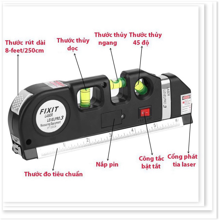 Thước Nivo laser LV-10 cân mực laser đa năng cân bằng kèm thước kéo 2,5m