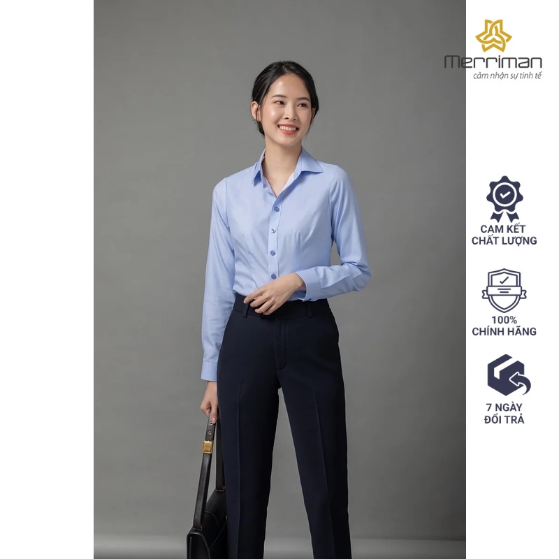 Áo sơ mi nữ tay dài công sở Merriman mã THWSL010 màu xanh
