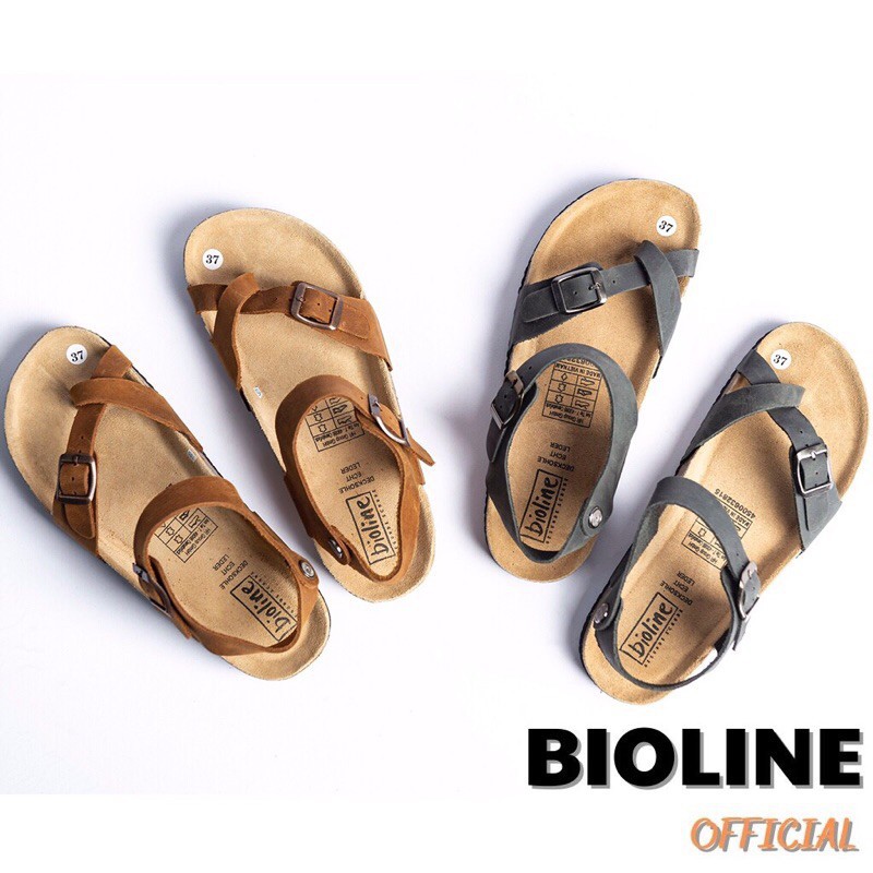 Dép sandal birken Bioline xỏ ngón quai chéo unisex nam nữ da bò thật mã B14 - Bioline Official