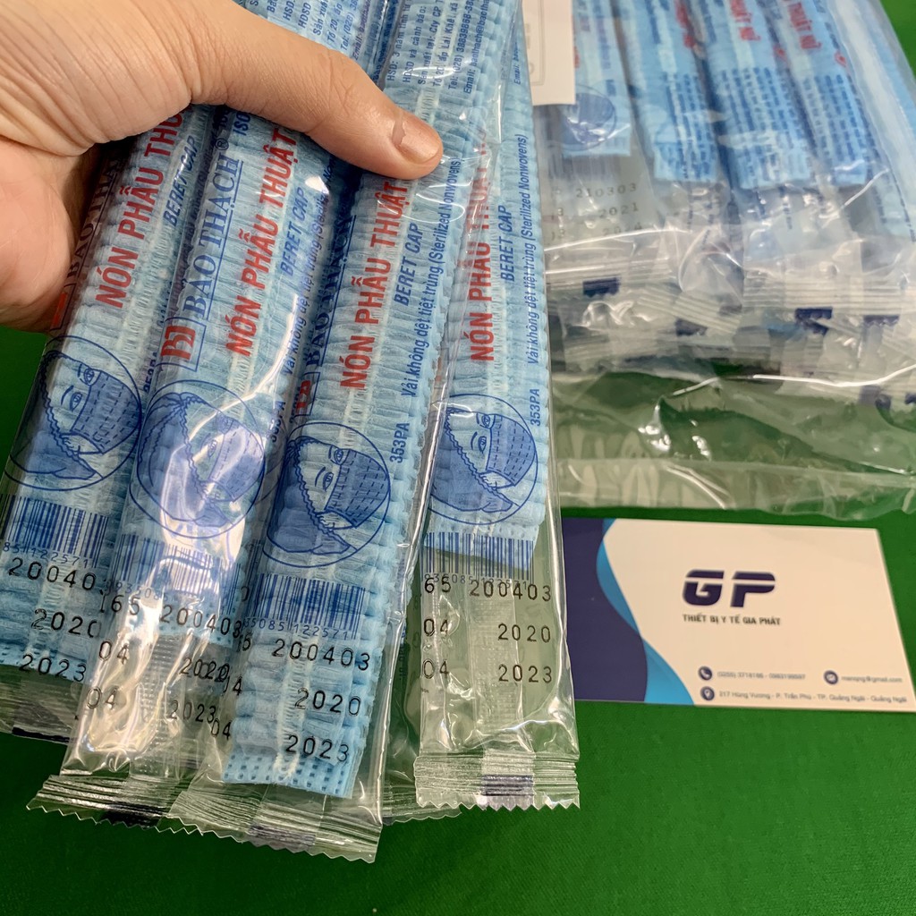 MŨ PHẪU THUẬT BẢO THẠCH NÓN CON SÂU NÓN GIẤY MÀU XANH TIỆT TRÙNG