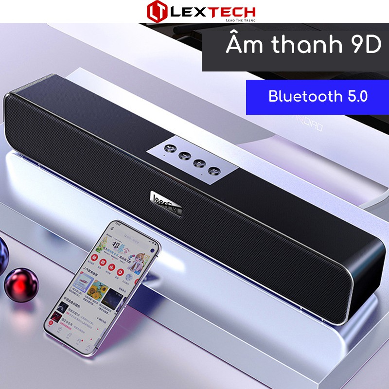 Loa bluetooth loa thanh dài soundbar LexTech toàn dải siêu bass công suất lớn 10W pin trâu 12 tiếng Máy tính FM LA36