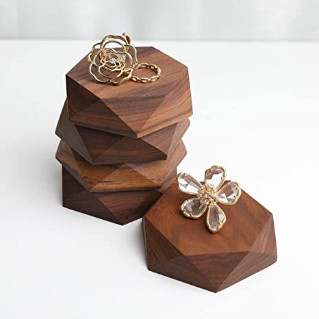 Khay Gỗ Óc Chó Màu Đen Hình Lục Giác Trưng Bày Trang Sức