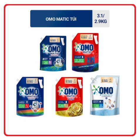 Túi Nước Giặt OMO Matic 2.9kg, đủ các loại hương