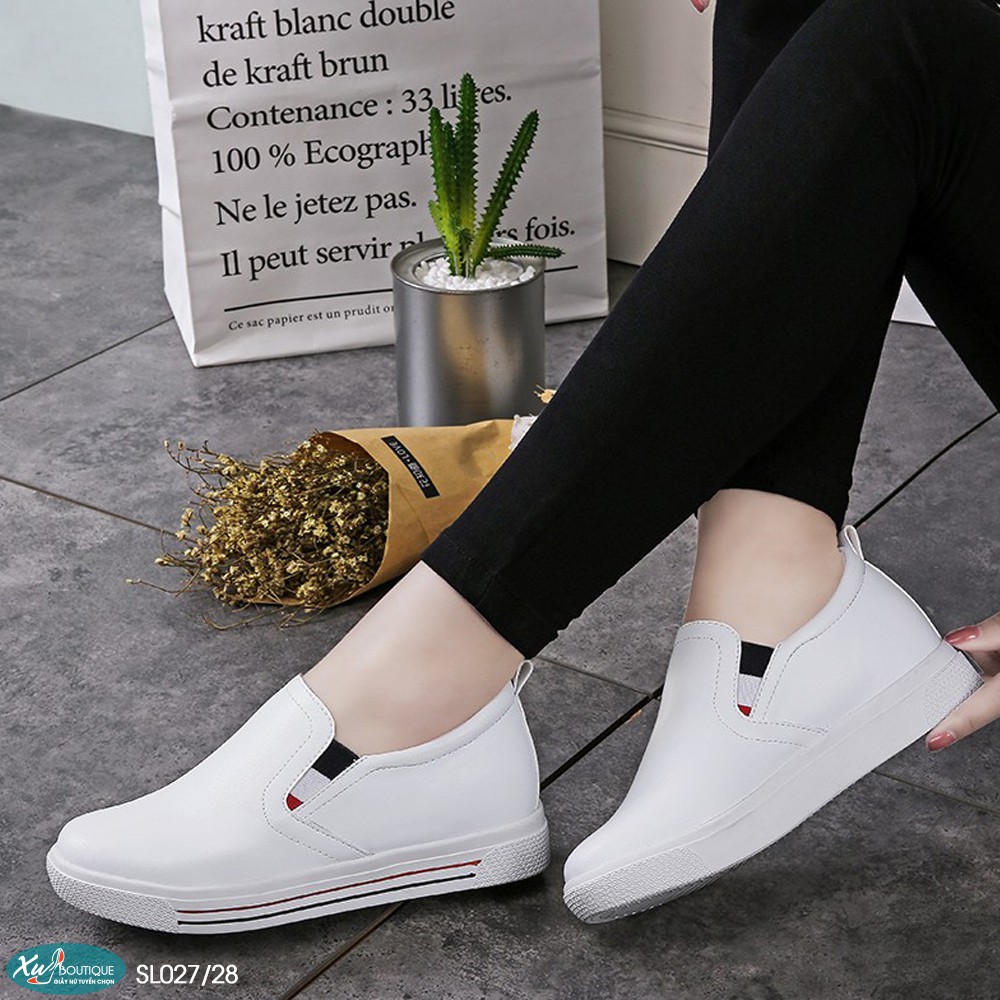 (Lẻ Size 35 38 39 SALE 199k) - Giày Slip On Mũi Tròn Dáng Basic Dễ Đi Dễ Phối Đồ Độn Đế 5CM - Chất Da Thật SL027/28