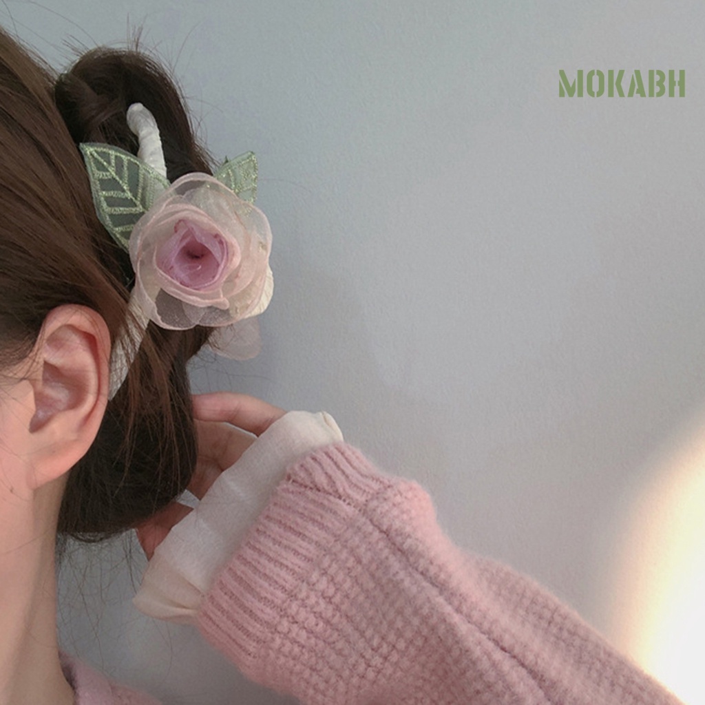 < Kẹp Tóc Càng Cua Bằng Vải Lưới Trang Trí Hoa Tinh Tế Chất Lượng Cao Phong Cách Ngọt Ngào Cho Nữ >