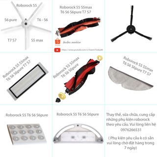Phụ kiện thay thế cho robot hút bụi xiaomi roborock gen 3 T6 S6 S6 pure S5 max chổi quét, rẻ lau, lưới lọc bụi Hepa