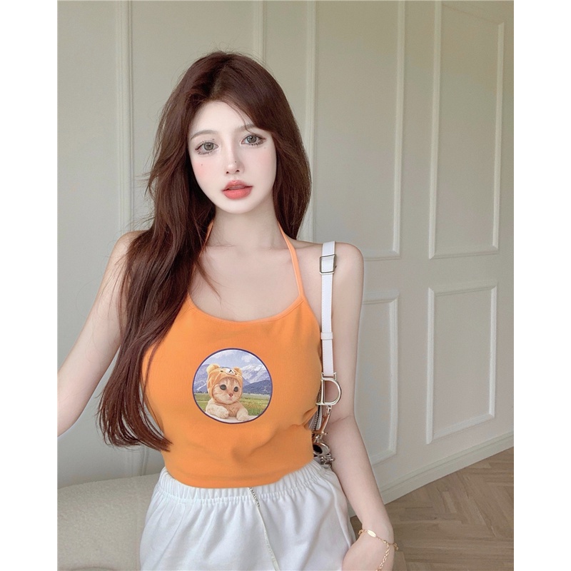 Áo croptop hai dây in họa tiết hoạt hình xinh xắn thời trang trẻ trung cho nữ | BigBuy360 - bigbuy360.vn