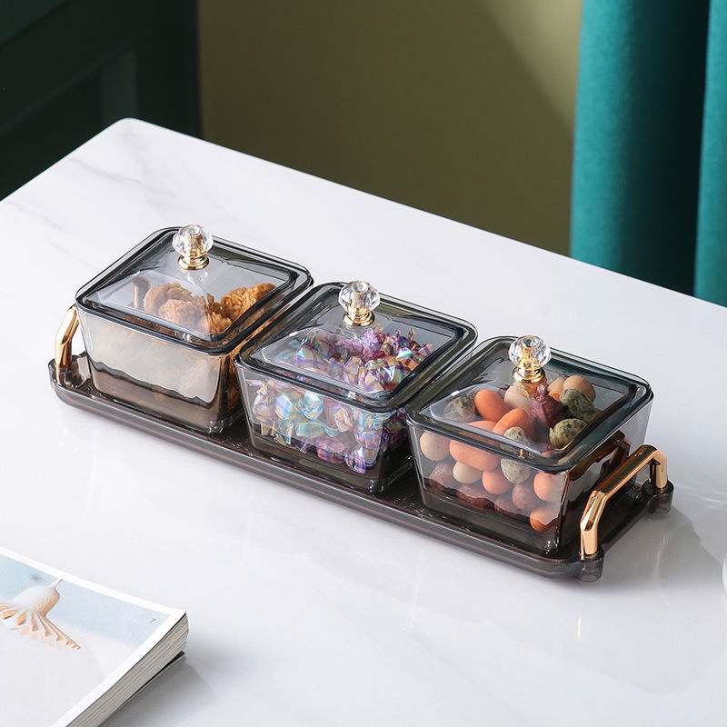 Đĩa Đựng Trái Cây Khô bánh kẹo Nhiều ngăn có nắp Trang Trí Phòng Khách Phù hợp với Dịp Năm Mới