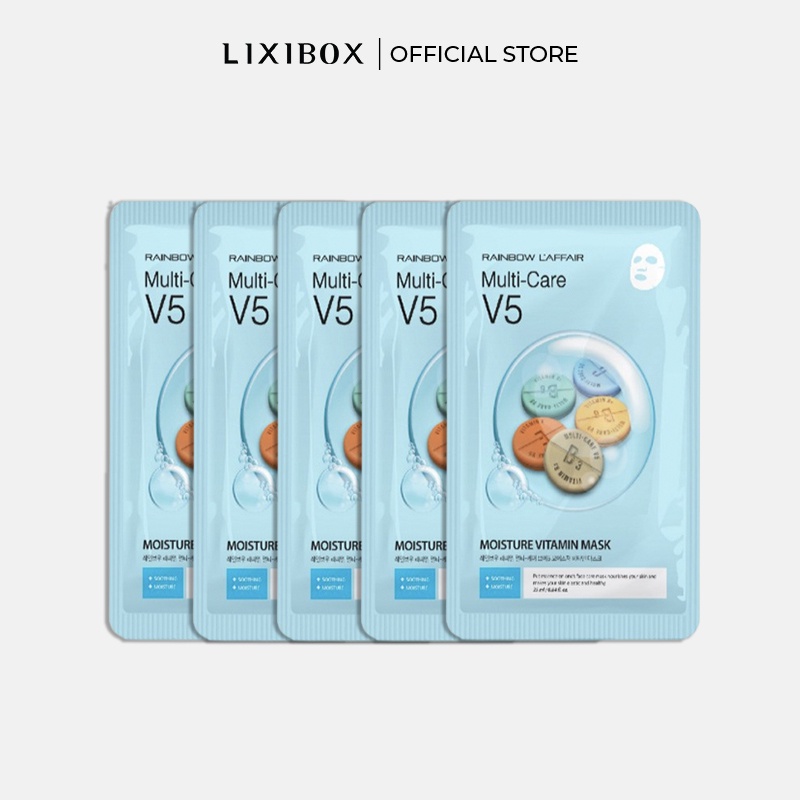 Combo 5 Mặt Nạ Dưỡng Ẩm Cho Da Mặt Rainbow L'affair Multi-Care V5 Moisture Vitamin 25ml x 5