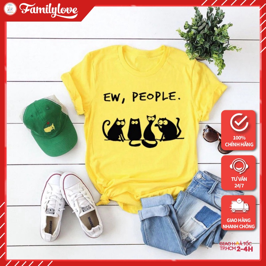 Áo Thun Phông Nam Nữ Form Rộng Familylove - Mẫu Áo Unisex Nam Nữ 4 Chú Mèo Ew, People