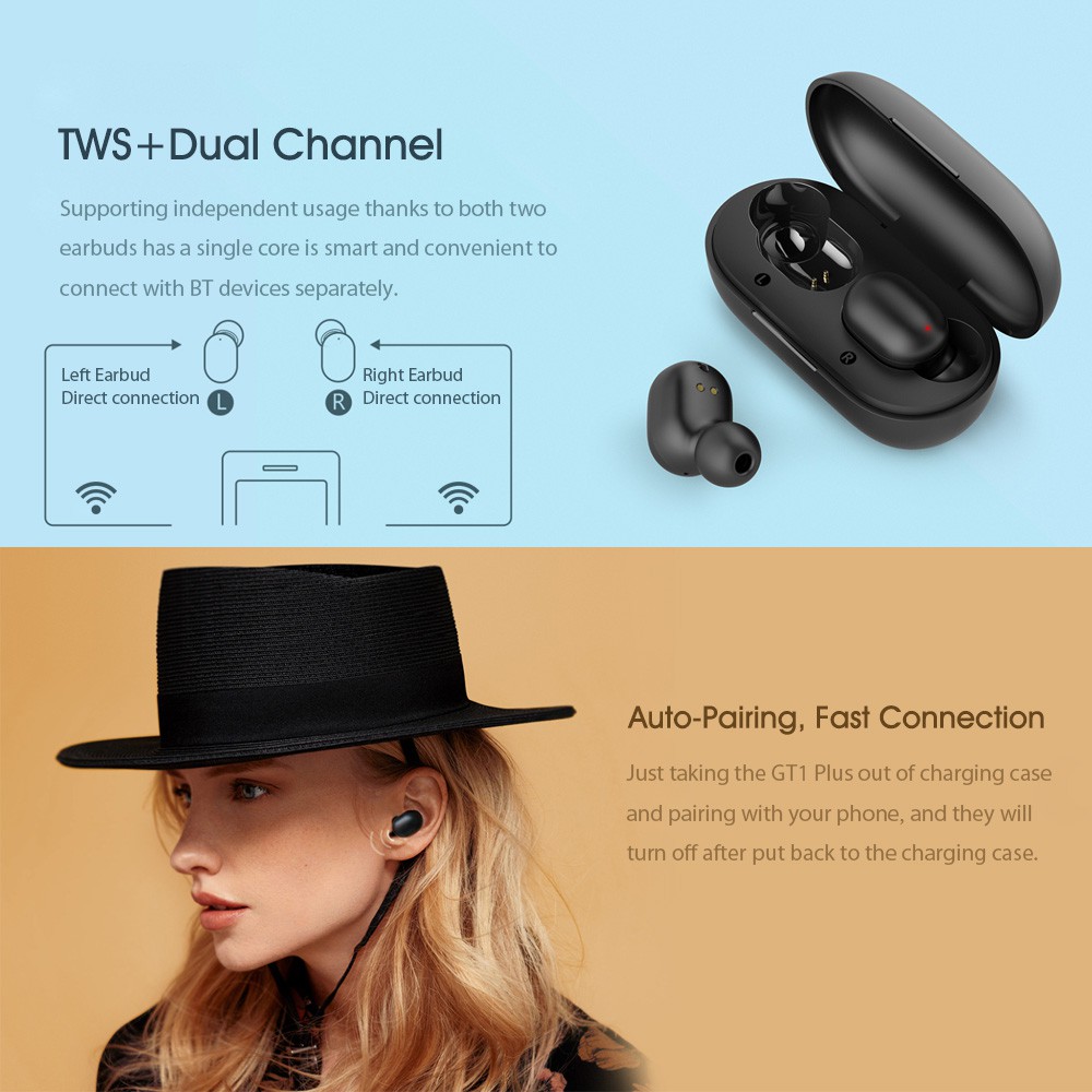 Tai nghe Bluetooth True Wireless - Haylou GT1 Plus chống nước chuẩn IPX5 12 giờ cảm ứng đàm thoại chuyển nhạc